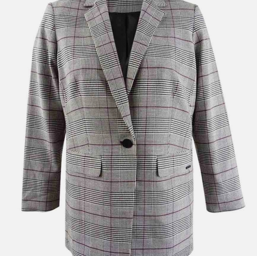 Calvin Klein Woman's Plus Size One Botton Plaid Blazer Size  16 Multi Color